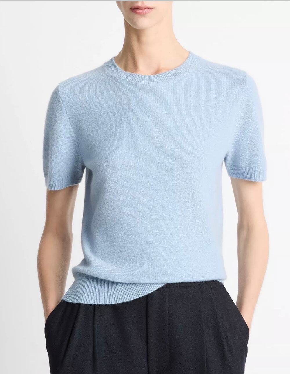 Vince Cashmere Blend Short Sleeve Sweater Amalfi Blue L
